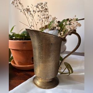 Vintage Antique Brass Vase Cup Floral Pitcher Jug w Handle Aged Vessel